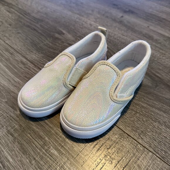 NWOB Vans Slip-On Metallic Oil Slick White Turtledove Toddler Girl Size 8 T - Picture 1 of 6